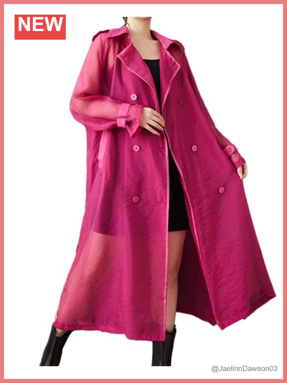 Women's Tulle Mesh Sleeve Button Down Belted Coat